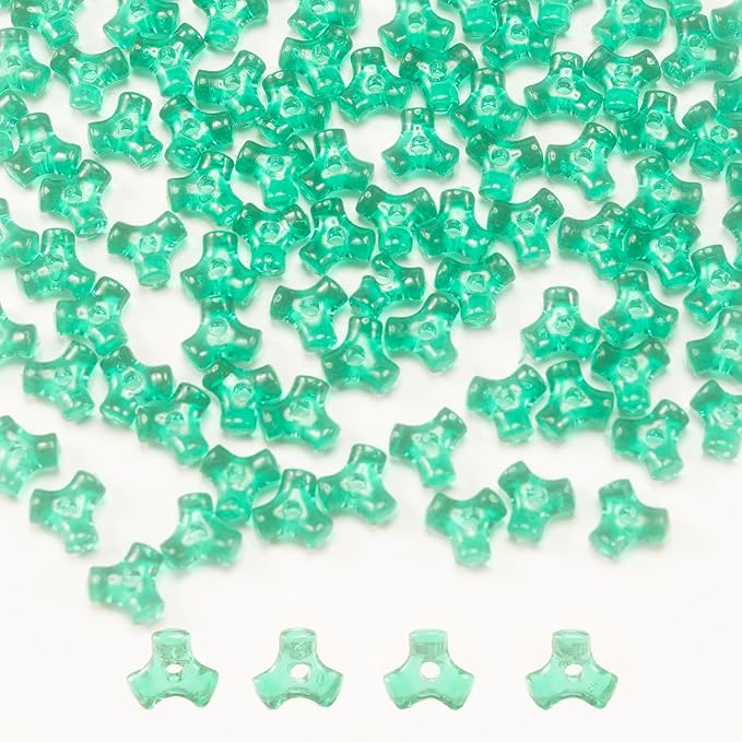 1300 Pcs Acrylic 10mm Plastic 3-Sided Kandi Tri Beads Tri-Shaped Bone Beads Bulk for Wreath Candy Cane Rainbow Holiday Tree Decorations Bead Ornament Jewelry Making Kit (Translucent Green)