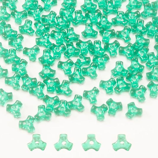 1300 Pcs Acrylic 10mm Plastic 3-Sided Kandi Tri Beads Tri-Shaped Bone Beads Bulk for Wreath Candy Cane Rainbow Holiday Tree Decorations Bead Ornament Jewelry Making Kit (Translucent Green)