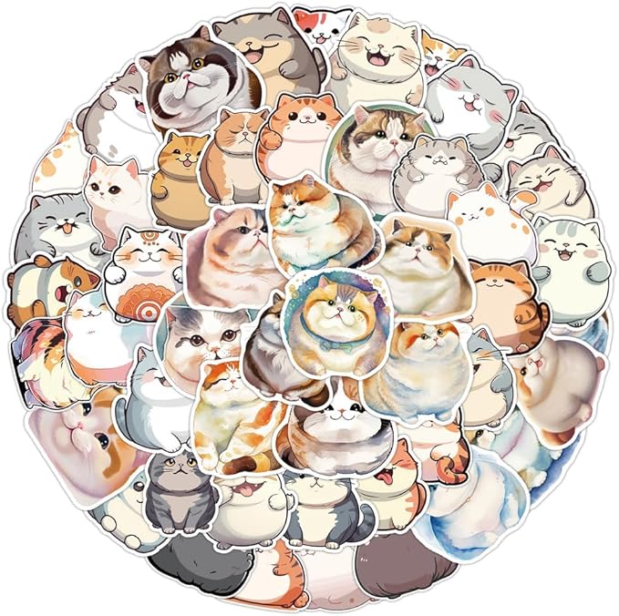 50Pcs Waterproof Vintage Stickers,Scrapbooking Supplies Kit,Aesthetic Decorative Craft Sticker for Planner, Bullet Journaling, Junk Journal, Water Bottles, Laptop, Retro Craft.Fat Cat