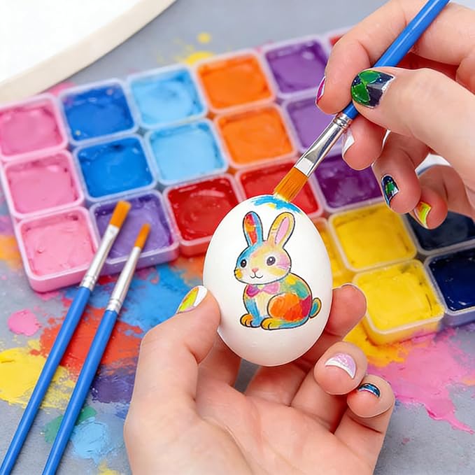 10 Pcs Wooden Easter Egg DIY Painting Kit ，Graffiti Art Crafts Spring Paint Your Own Easter Party Egg Statues ，Brushes Acrylic Paints Party Favor for Easter Spring Party Decorations