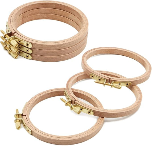 zocone 6 pcs beech wood embroidery hoops, wood circle hoop ring cross stitch hoop for embroidery, cross stitch, needlework, art craft handy sewing and christmas decoration (size-4")