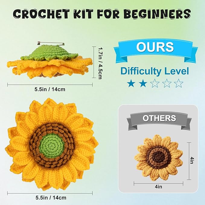 Totiro Crochet Kit for Beginners, Sunflower Amigurumi Starter Kit, Easy DIY Craft Set with Step-by-Step Video Tutorials, Flower Crochet Pattern Learning Kit for Teens Adults Birthday Gift with Lanyard