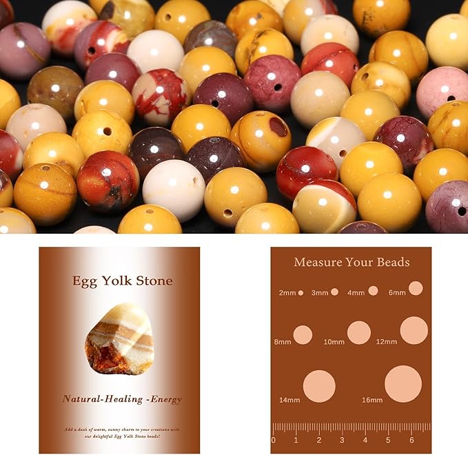 Song Xi 60pcs 6mm Natural Egg Yolk Stone Beads for Jewelry Making, Gemstones Beads Bracelet for Necklace Earring Keychain, with Jewelry Box and Elastic for Christmas Wedding Birthday Gift