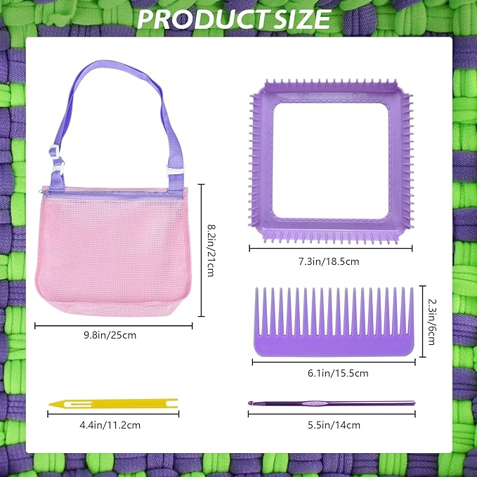 Artcome Pot Holder Weaving Loom Kit with 400 Weaving Loops of 10 Colors, Metal Crochet Hook, Shuttle, Weaving Comb, Storage Hand Bag - Potholder Loom Kit for Girls and Adults - Ideal Gift (Purple)
