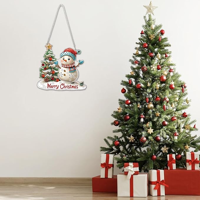 NAIMOER Christmas Diamond Art Hanging Kits for Adults, Merry Christmas Diamond Art Suncatchers, 5D Special Shape Fall Diamond Painting Pendant Window Ornament Gifts for Home Garden Door Wall Decor