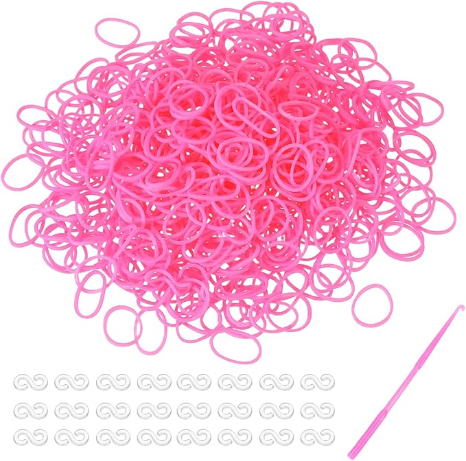 MECCANIXITY 600 Pcs Loom Rubber Bands Kit with 25 Pcs S-Clips 1-Hook Rubber Bands Refill Bracelet Making Kits for Weaving DIY Handcrafts Gift, Bright Pink