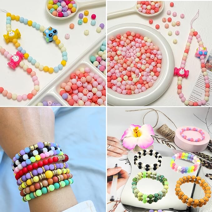 840Pcs 8mm Matte Acrylic Round Beads for Jewelry Making, 28 Colors Frosted Round Bead for Bracelets Making Kit Candy Color Plastic Bubble Gum Beads Pastel Loose Bead Bulk for DIY Necklace Crafts