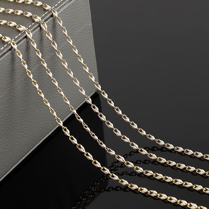 White Enamel Cable Chain Customize Necklace DIY Jewelry Chain Roll, 2 Meters Gold Plated Brass Chain with Jump Rings and Lobster Clasps