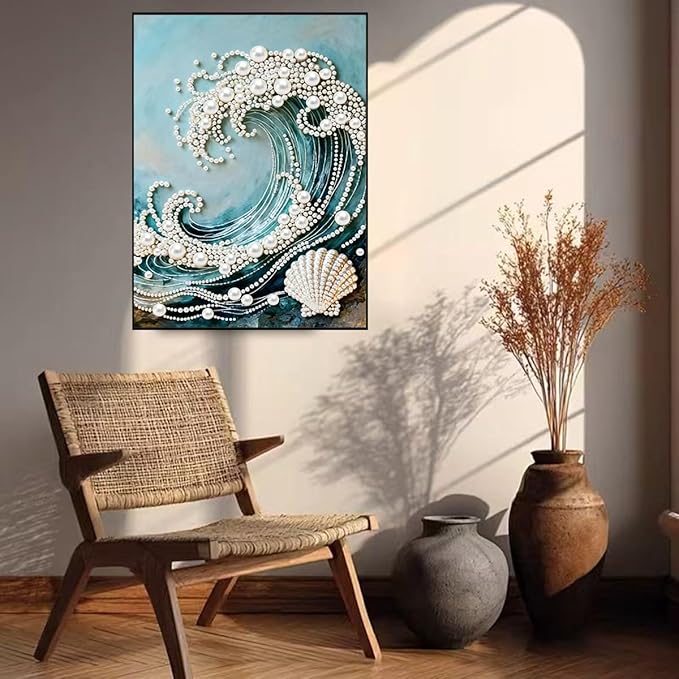 GEMFAMILY 5D Diamond Art Pearl Painting Kits for Adults,Special Shape Diamond Art Kits for Wave, DIY 3D Plastic Pearl Painting Kit for Home Wall Decoration 12 × 16 inch