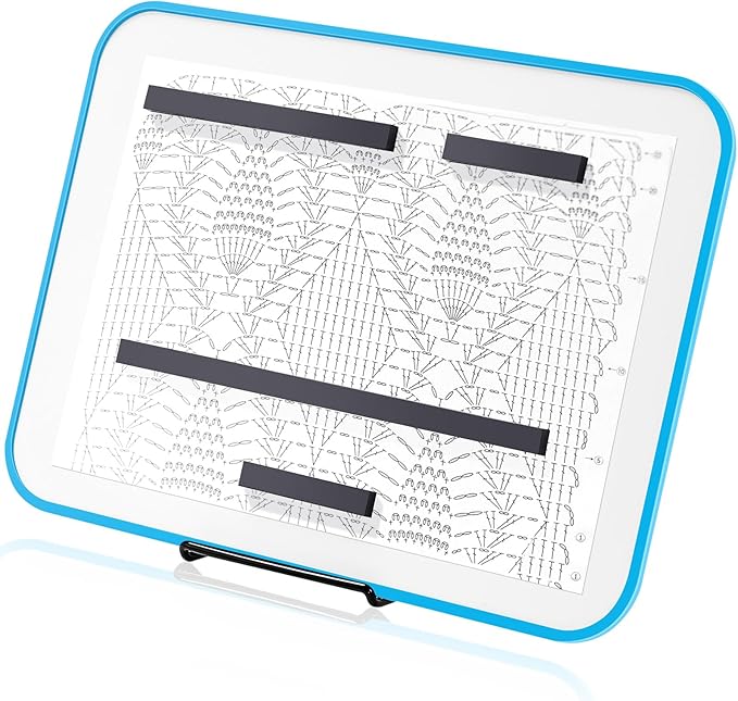 flutesan 8 x 12 inches knitting pattern holder with 4 replacement magnets knitting chart keeper magnetic board cross stitch supplies for crochet(blue border)