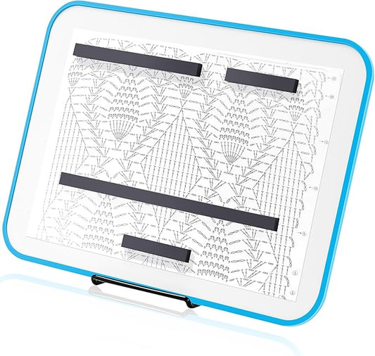 flutesan 11 x 14 inches knitting pattern holder with 4 replacement magnets knitting chart keeper cross stitch magnetic board cross stitch accessories and supplies for crochet(blue border)