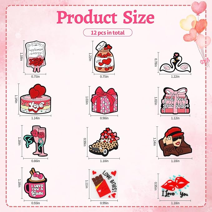 12PCS Valentine Silicone Beads for Pens, 12Pcs Silicone Focal Beads for Keychain Making DIY Handicraft（Valentine）