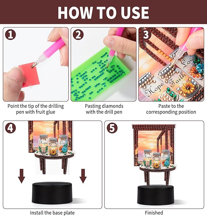 Diamond Painting Night Light, Diamond Painting Kits For Adults Desktop Ornaments For Table Tabletop Decor Diamond Art Accessories For Adult Beginner Touch Lamp for Bedrooms Living Room-Wish bottle