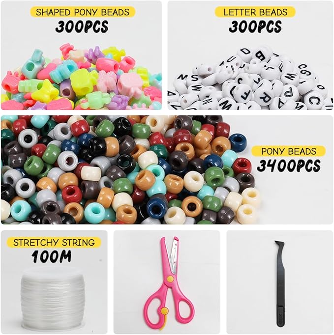 iooleem earth tone colored bulk pony beads - 4000pc kit for friendship bracelets & jewelry making, easy storage