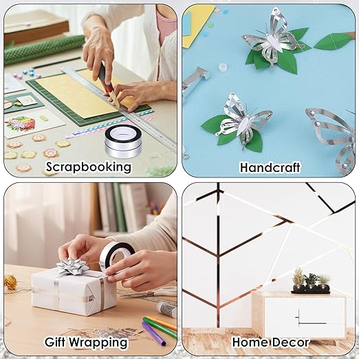 cobee 6 Rolls Mirror Tape, Silver 1.2 Cm Wide Decorative Tapes Self Adhesive, 25 M Washi Tape DIY Graphic Art Tapes for Tv Frame Wall Decor Crafts and Gift Box Wrapping