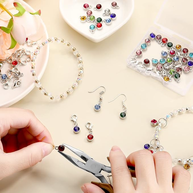 Sureio 120 Pcs Birthstone Charms for Jewelry Making Handmade DIY Crystal Birthstone Beads Bling Round Charms Bracelet Enamel for Birthday Jewelry Making Earrings Accessory (Multiple Color)
