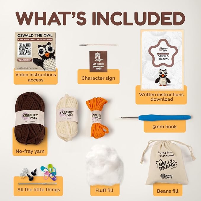 JOYBERRI Crochet Kit for Beginners - Beginner Crochet Kit for Adults and Kids - Learn to Make Amigurumi Animals with Step by Step Videos - All Materials Included