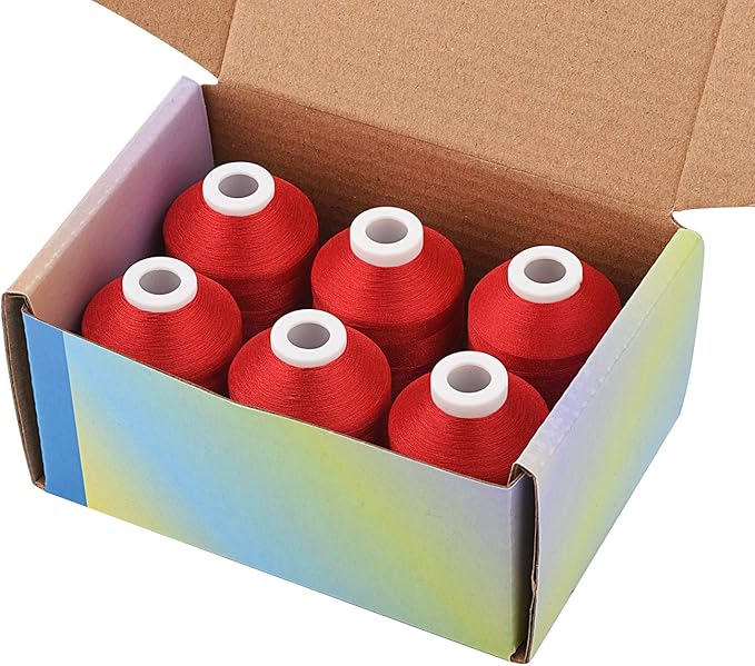 Simthread 6 Spools Red Machine Embroidery Thread 1000M(1100Yards) for Brother, Babylock, Janome, Pfaff, Singer, Bernina and Other Home Machines (Red)