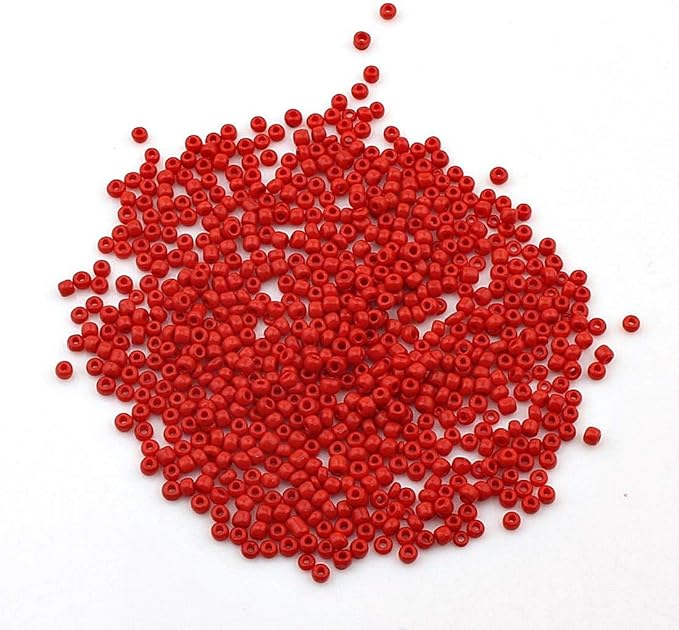 Perlin Glass Seed Beads 4mm 6/0 Round 1100pcs Mini Small Pony Spacer Beads Kit for Jewelry Making Earrings Bracelets Pendants Waist DIY Handmade (Red Opaque)