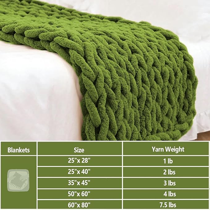 8 Pack Olive Green Chunky Yarn for Hand Knitting, Chunky Chenille Yarn, Jumbo Big Thick Chunky Yarns for Crocheting, Super Bulky Chunky Knit Blanket Yarns (27.9 yds,7.97 oz Each Skein)
