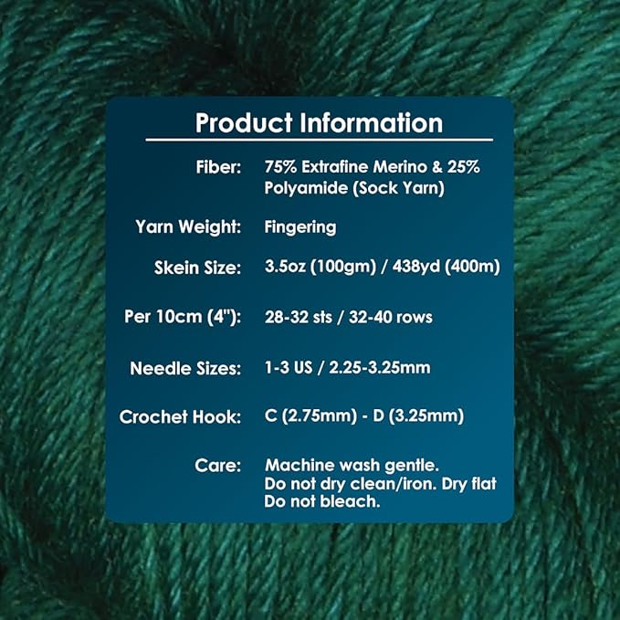 KnitPro Symfonie Fingering Weight Hand Dyed Semi-Solid Yarn Skein | Extra Fine Merino Wool & Polyamide Blend for Knitting & Crocheting, Oeko-TEX Certified 400m, 100g | Terra Deep Emerald