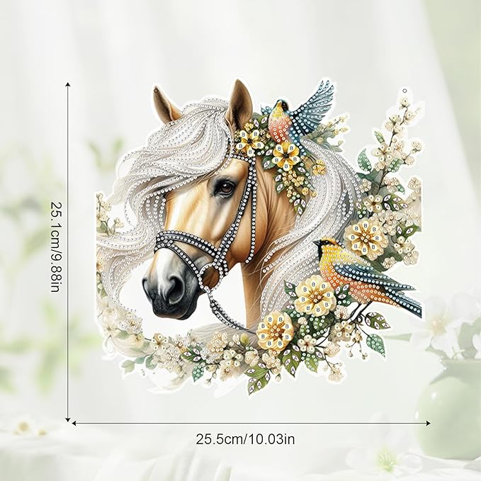 JZHYOAN Horse Diamond Painting Decorative Sign Diamond Art Hanging Kit DIY Hanging Diamonds Craft Pendant Wind Chimes with Diamonds Art Window Pendants Acrylic Pendants Crystal Arts Pendant Craft