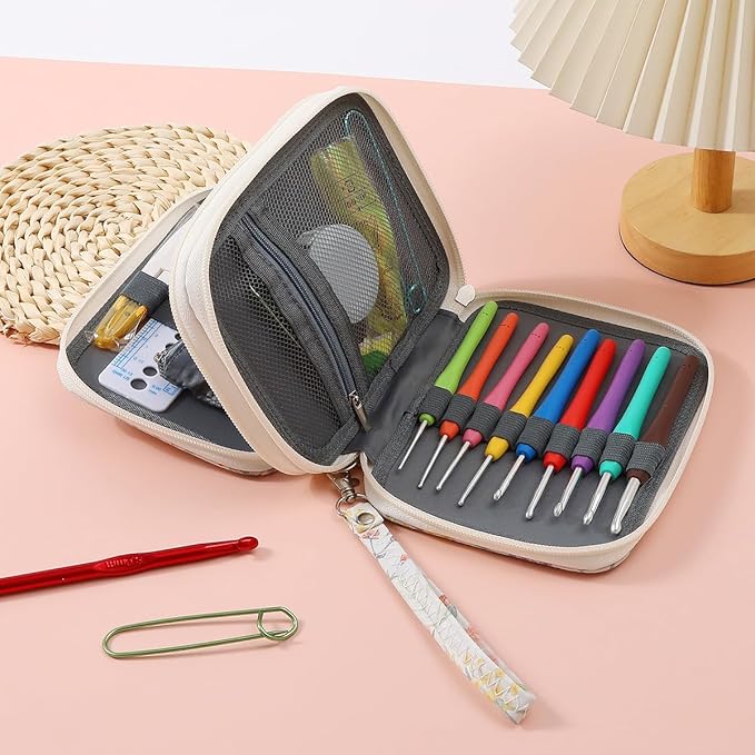 HMZSP Crochet Knitting Needle Set, Handmade DIY Knitting, Ergonomic Yarn Needles and Sewing Accessories, Suitable for Beginners and Experienced Crochet Enthusiasts (White)