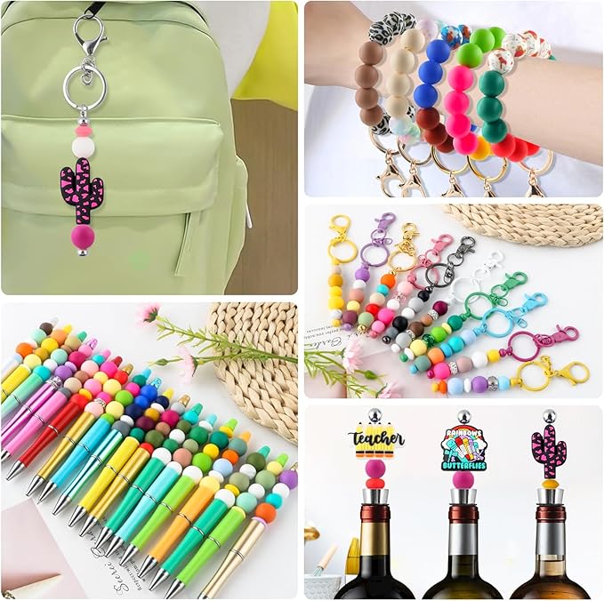 150Pcs 15mm Silicone Beads for Keychain Making Bracelet Necklace, Bulk Round Silicone Beads for Pens（Violet Red）