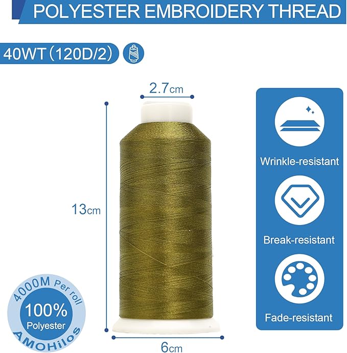 High Tenacity Polyester Embroidery Machine Thread 40WT(120D/2) 4000M Per Spool for Commercial and Domestic Embroidery Machine (Aged Moss-1796)