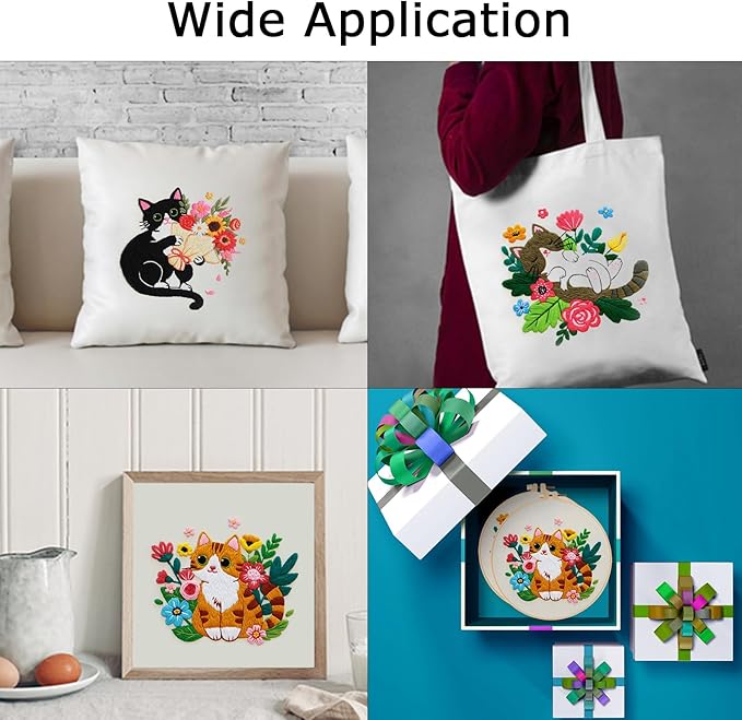 Nuberlic Cat Embroidery Kit for Adults Beginners - 3 Pre-Printed Animal Patterns, Adults Starter Cross Stitch Kit DIY Needlepoint