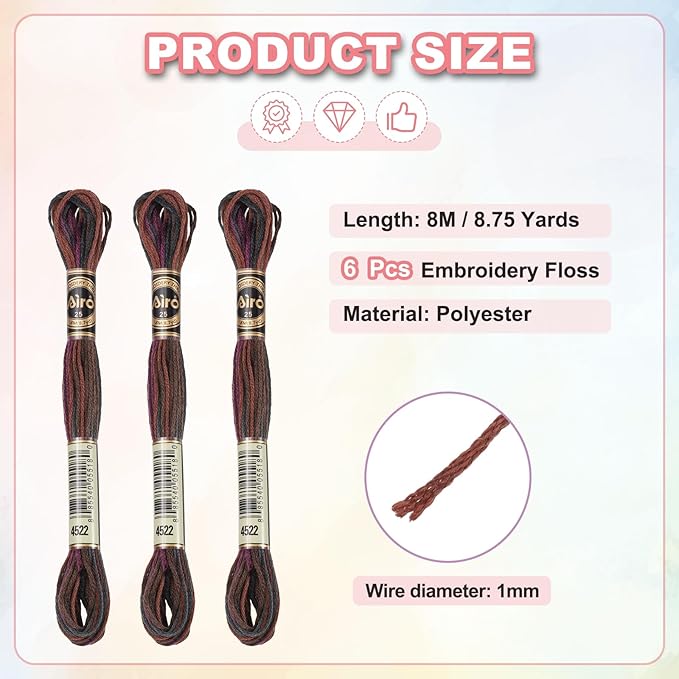 PATIKIL 6 Skeins Embroidery Floss, Polyester Embroidery Threads Bracelets String for Cross-Stitch Hand Embroidery, Brown Black