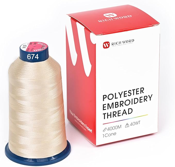 Poolin Embroidery Machine Thread Richword Selected Yellow 4000M 40WT Polyester Embroidery Thread – Smooth, Strong Single Spool for Home & Commercial Machines 0674