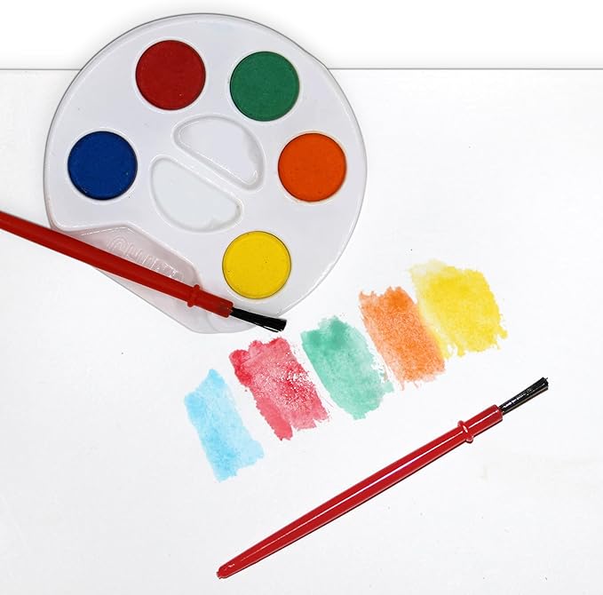 Color Swell Bulk Watercolors Round Paint Pack with Brushes - 25 Sets with 5 Washable Colors Each - Great for Kids, Classrooms, Parties, Students, Donations, Party Favors