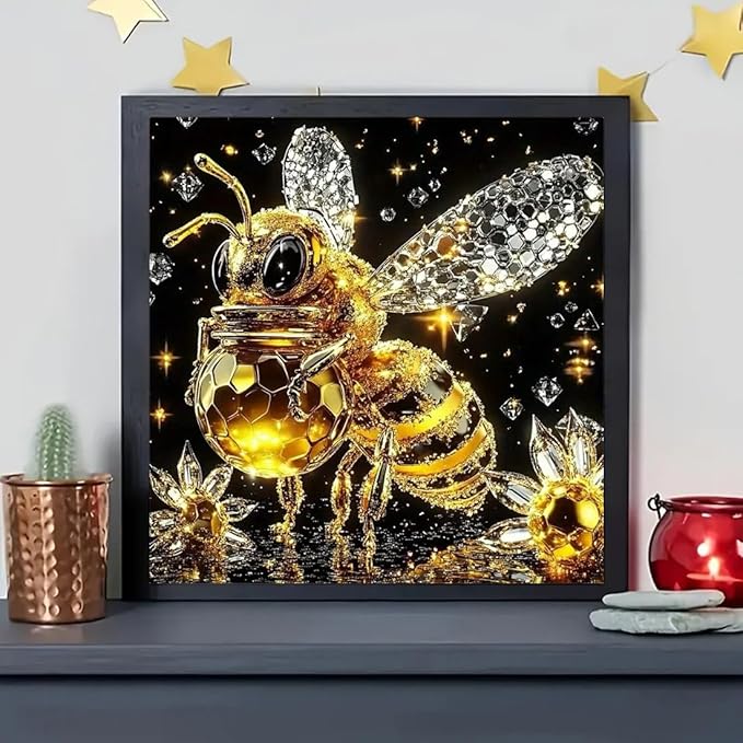 SHICERNHJ Bees Diamond Painting Kits for Adults, DIY 5D Diamond Art Kits for Beginner,Full Round Drill Diamond Arts and Crafts Gem Art Painting for Home Wall Decor 14 X 14inch