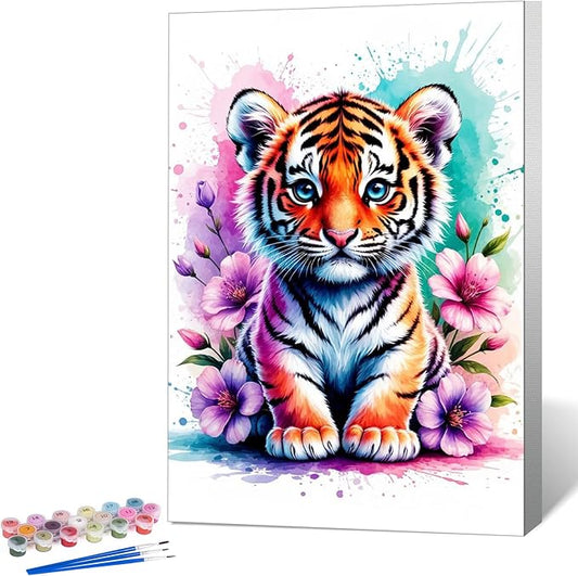 Okarina Framed Paint by Numbers Kit for Adults Beginner Tiger, Adult Paint by Number Kits on Canvas Framed Animal, DIY Acrylic Oil Painting by Numbers with Frame, Perfect for Home Decor 8 X 12 Inch