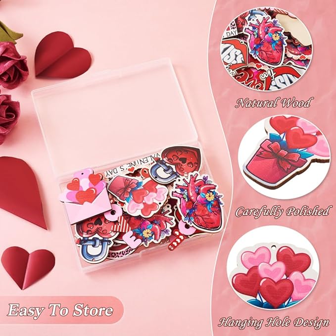Elecrelive Valentine Earring Making kit 16pcs Wooden Dangle Charms Big Wood Pieces & 40pcs Earring Hooks 40pcs Jump Rings for Women Pierced Earrings Mother's Day Gift