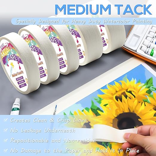 4 Packs Artist Tape Medium Tack White Art Tape for Watercolor Paper Drafting Art Painting Canvas Framing Acid Free Masking Tape- 0.6IN Wide 396FT Long Total