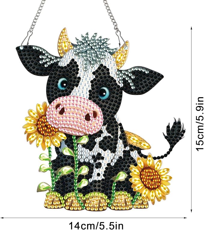MVVMTOP Diamond Painting Kits Hanging Pendant,Cow Diamond Art Hanging Sign DIY Special Shaped Crystal Wreath Ornaments for Home Decor Gift, HGJ038