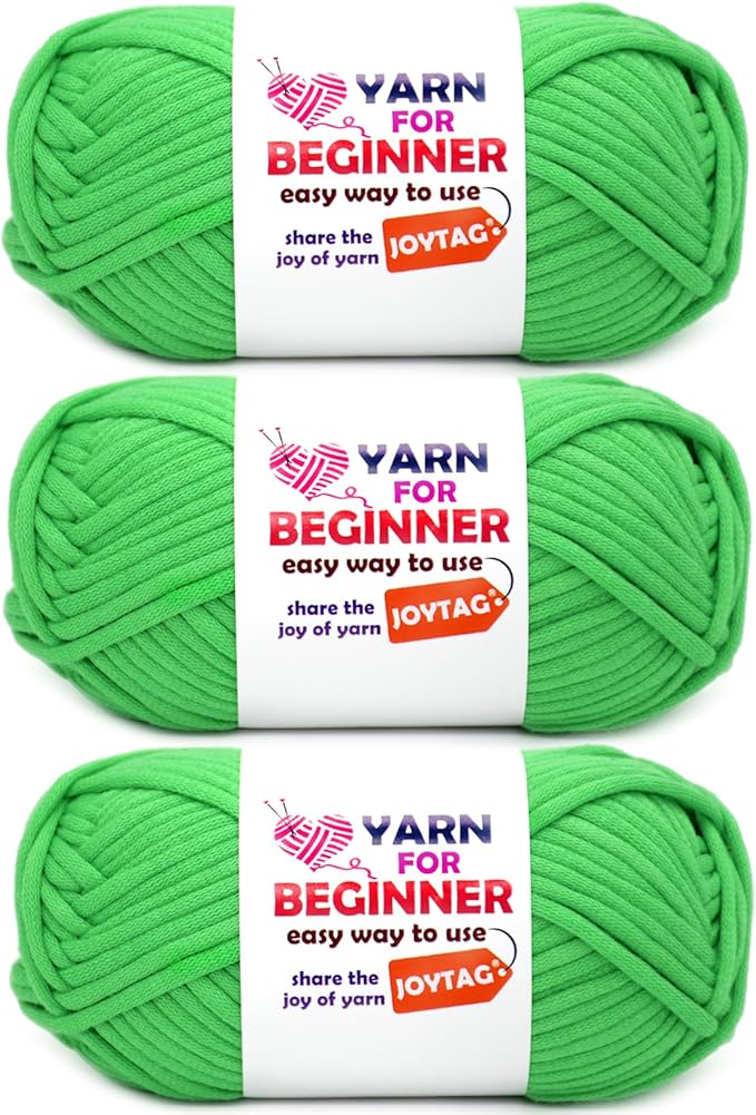 Christmas Green Cotton Crochet Knitting Yarn for Beginners - Easy-to-See Stitches, Cotton-Nylon Blend - Crochet Kit (3x50g)