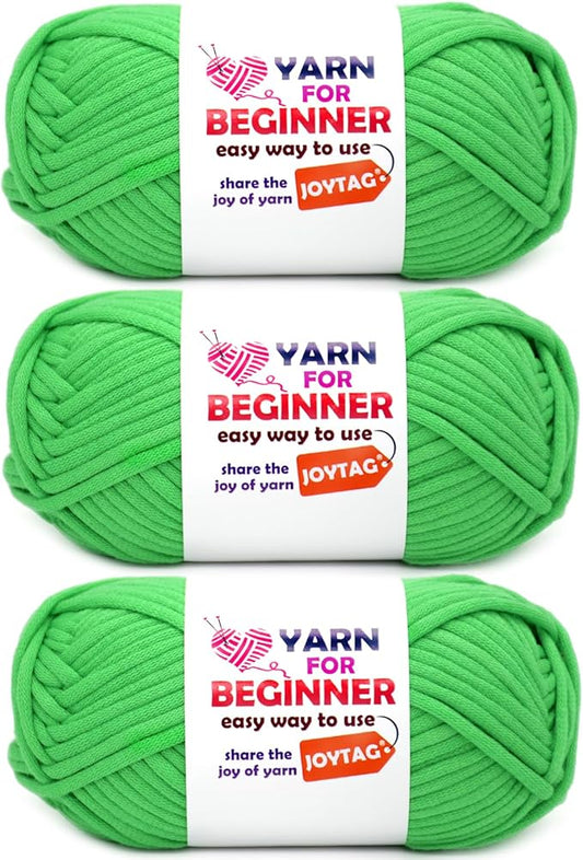 Christmas Green Cotton Crochet Knitting Yarn for Beginners - Easy-to-See Stitches, Cotton-Nylon Blend - Crochet Kit (3x50g)