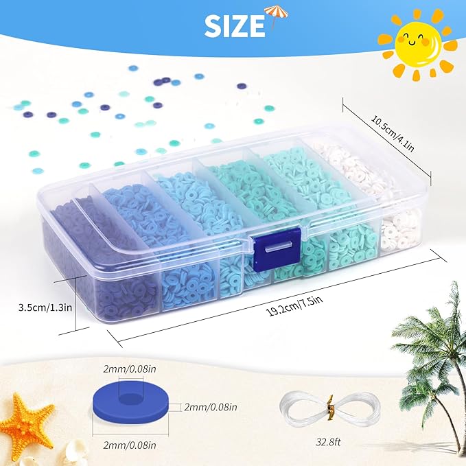 6000+Pieces Polymer Clay Beads, 6 Colors Clay Beads for Bracelets Making Heishi Beads Friendship Bracelet Making Kit for Girl Women Adults (Blue)