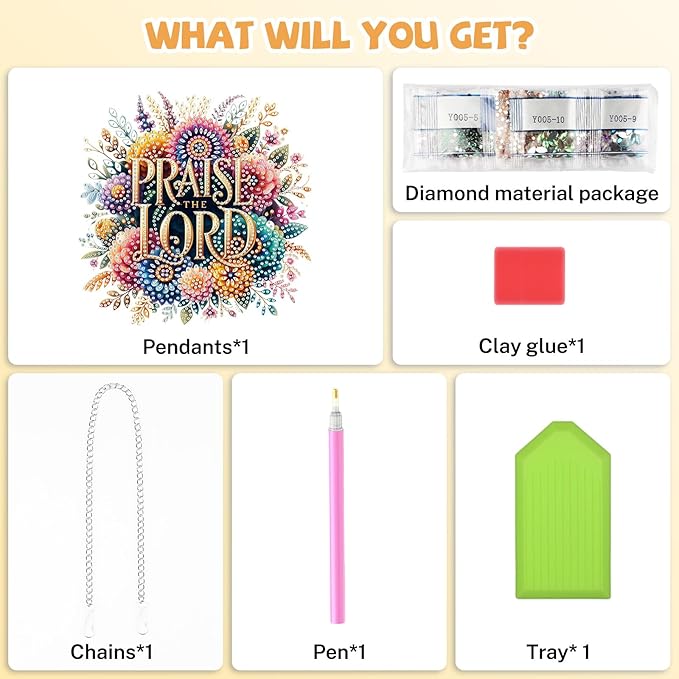 Bowetile Praise The Lord Diamond Art Hanging Kits for Adults, Diamond Art Suncatchers Easter, 5D Special Shape Diamond Painting Pendant Window Ornament Gifts for Home Wall Garden Decor