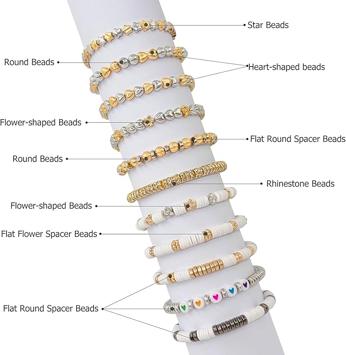 6mm Flat Round Spacer Beads, Clay Beads for Bracelets Making Kit, Heishi Polymer Flat Disc Spacer Beads for Jewelry Making, Clay Beads for Jewelry Making Gold Beads Silver (1700pcs（500star）)