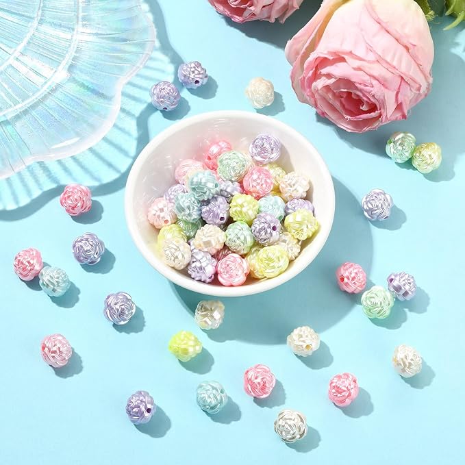 Ipotkitt 100 Pcs Imitation Pearl Acrylic Rose Beads Random Color Spring Flower Beads Valentine Rose Spacer Loose Beads for DIY Jewelry Crafts Supplies Decoration