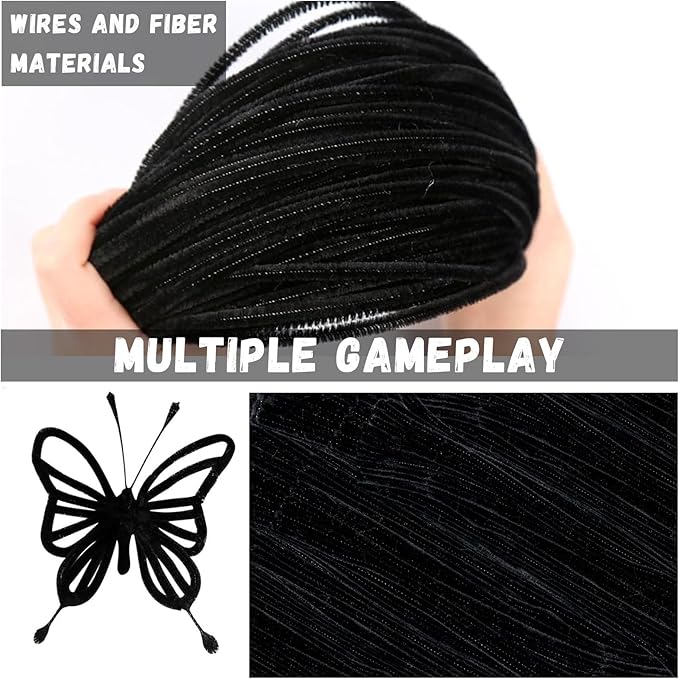 300pcs Black Pipe Cleaners Bulk Craft,Chenille Stems,Craft Supplies,DIY Decor Ccrafts for Adults,Kids Games Toys for Ages 8-13,Christmas Birthday Gift for Kids,School Supplies