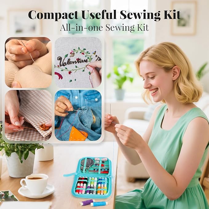 Coquimbo Sewing Kit Gifts for Teen Grils Adults Women Mom Grandma, Portable Sewing Supplies Contains Tape Measure, Scissors, Thimble, Thread, Sewing Needles (Alpaca)