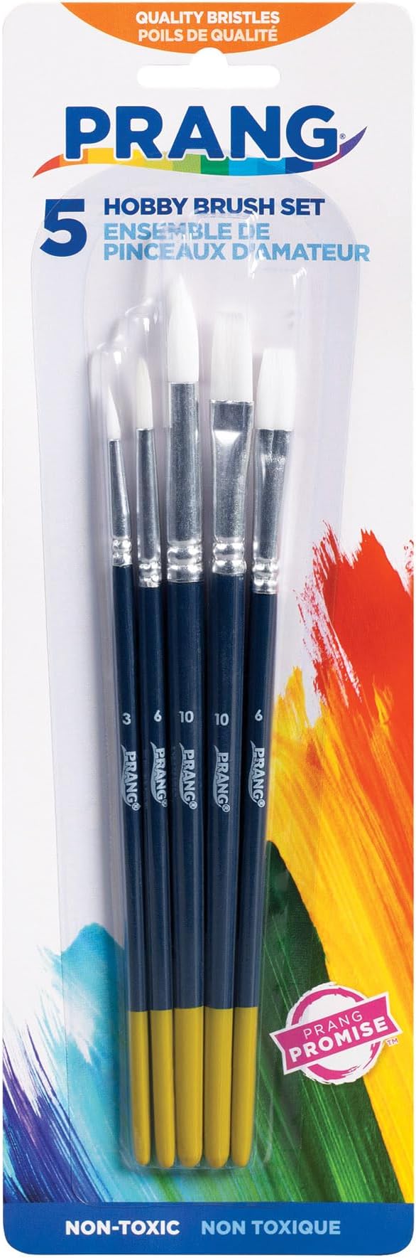 Prang Hobby Five-Brush Set, Assorted Sizes, Natural Hair, Flat; Round Profiles, 5/set