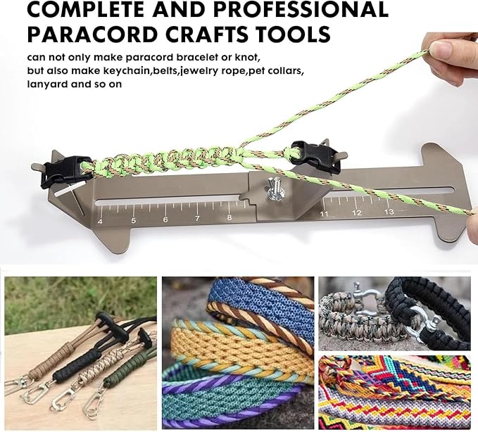 KOKKOYA Paracord Jig Tools Bracelet Making Kit Paracord Jig Weaving Tools Accessories Loom DIY Craft Maker with 5 Cords and 6 Buckles with Marlin Spike Kit (Carroty)