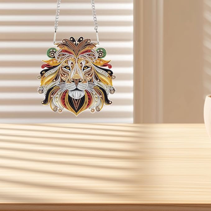 JZHYOAN Tiger Diamond Painting Arts Hanging Kit Diamond Art Window Pendants Home Garden Wall Hanging Kits Acrylic Ornaments Craft Kits Crystal Art Pendant Wind Chimes with Diamonds
