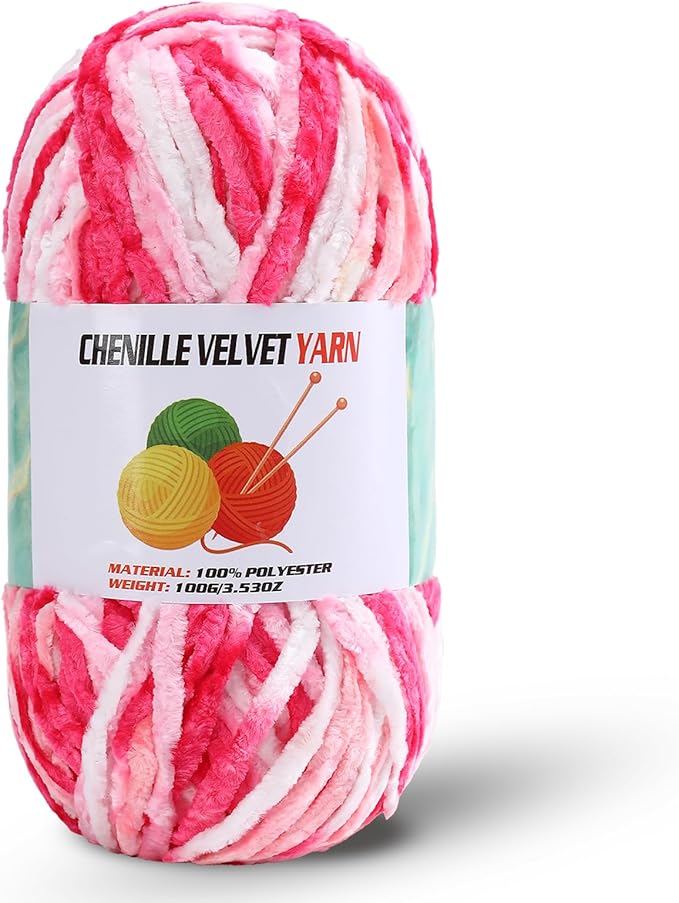 Velvet Chenille Chunky Yarn, Handcrafts Weaving Soft Chenille Yarn for Crocheting Clearance, Used for Making Baby Yarn Blanket, Clothes, Knitting Creations (1 - Colorful - H)